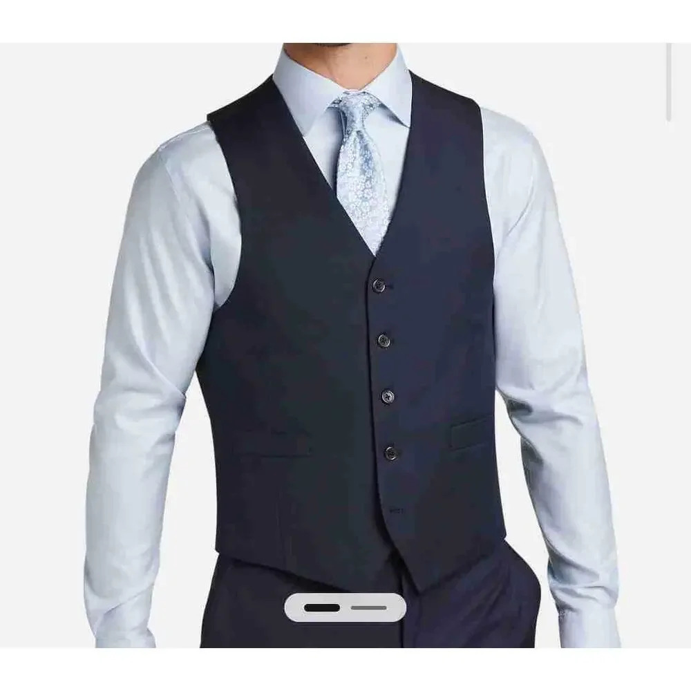 NWT Lauren Ralph Lauren Navy Wool Check Plaid Mens Vest 44 Regular